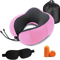BOPELMALLS Travel Pillow Neck Pillow,Memory Foam Pillow with 3D Eyemask & Earplugs,U-Shaped Neck Support Flight Pillow for Airplane Car Bus Train Travelling Camping