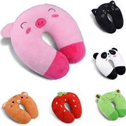 Kids Travel Pillow, Children Neck Pillow Chin & Neck Support Cushion, Animal Neck Support U Shaped Cushion Plush for Airplane Train(Pink pig)